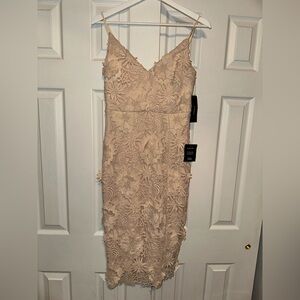 NWT Lulu's Beige Floral Lace Midi Dress